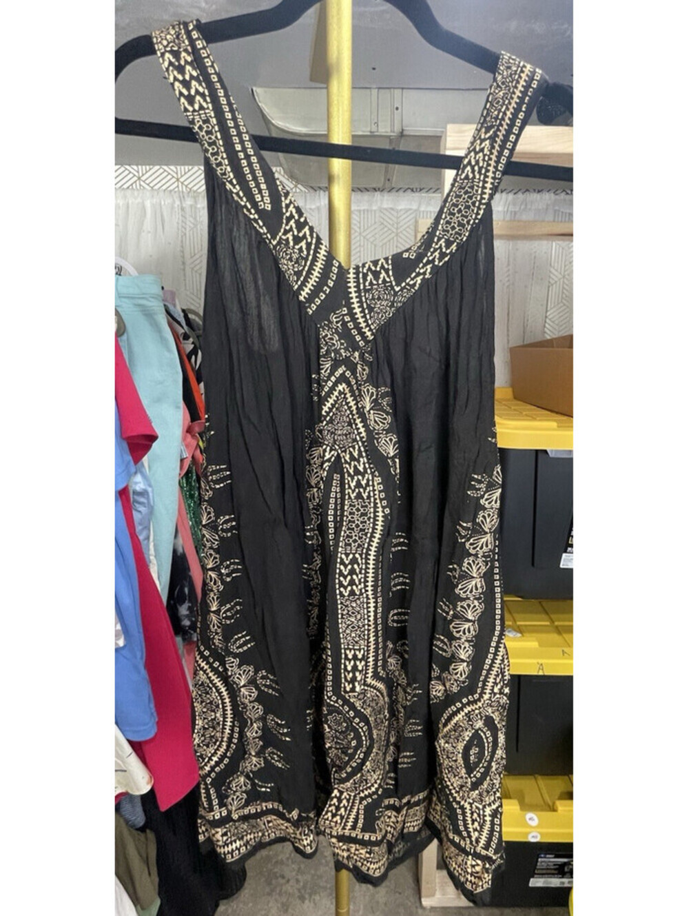 Metro 22 Women's M Black Tan Pool/Beach Cover Up Sheer Crinkle Rayon Resort Wear